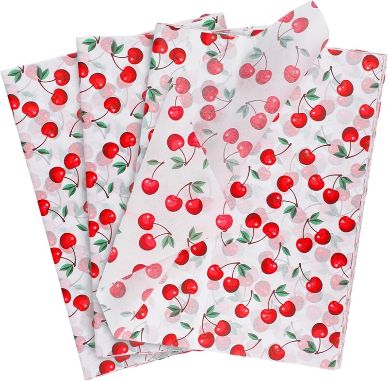 Ethanberg 60 Sheets Gift Wrapping Tissue Paper Bulk, Cherry Fruit Print Tissue Paper for Gift Bags, Decorative Art Papers for DIY Crafts Wedding Birthday Baby Showers Holiday Party Decor, 20x14 Inches - Image 1